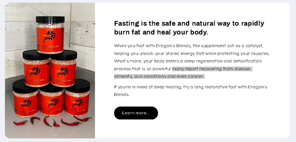 Screenshot 3 The manufacturer links Aetherade to curing cancer.